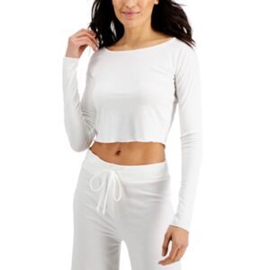 Jenni by Jennifer Moore White Ribbed Pajama Crop Top Shirt Small NWT